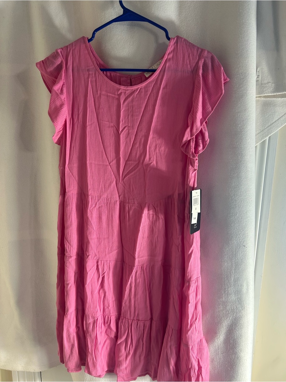 Women’s 0X Fuchsia Pink Mini Tiered Ruffle Sleeve Dress